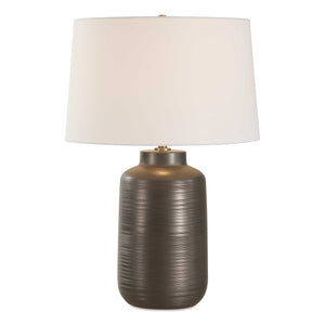 Uttermost Uttermost Calderone Bronze Table Lamp — 27.5" Dark Bronze Porcelain Base, Brass Accents & White Linen Shade 30602-1