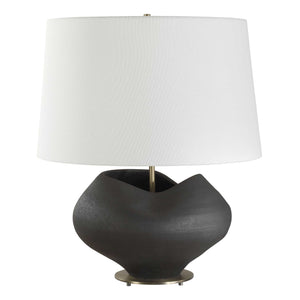 Uttermost Uttermost Nocturne Porcelain Table Lamp In Aged Black With Brass Accents And White Linen Shade, Sculptural Ambient Light 30603-1
