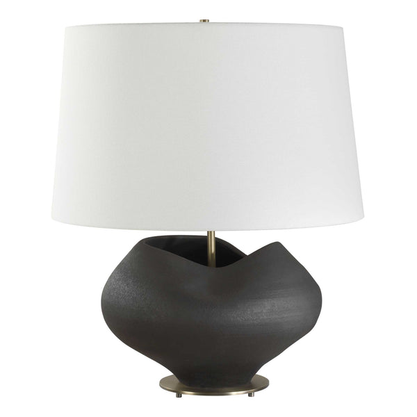 Uttermost Uttermost Nocturne Porcelain Table Lamp In Aged Black With Brass Accents And White Linen Shade, Sculptural Ambient Light 30603-1