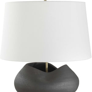 Uttermost Uttermost Nocturne Porcelain Table Lamp In Aged Black With Brass Accents And White Linen Shade, Sculptural Ambient Light 30603-1