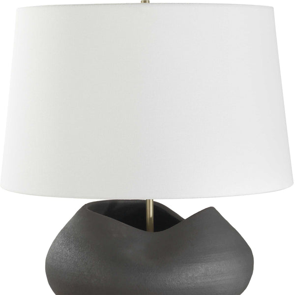 Uttermost Uttermost Nocturne Porcelain Table Lamp In Aged Black With Brass Accents And White Linen Shade, Sculptural Ambient Light 30603-1