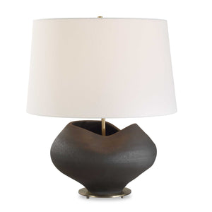 Uttermost Uttermost Nocturne Porcelain Table Lamp In Aged Black With Brass Accents And White Linen Shade, Sculptural Ambient Light 30603-1