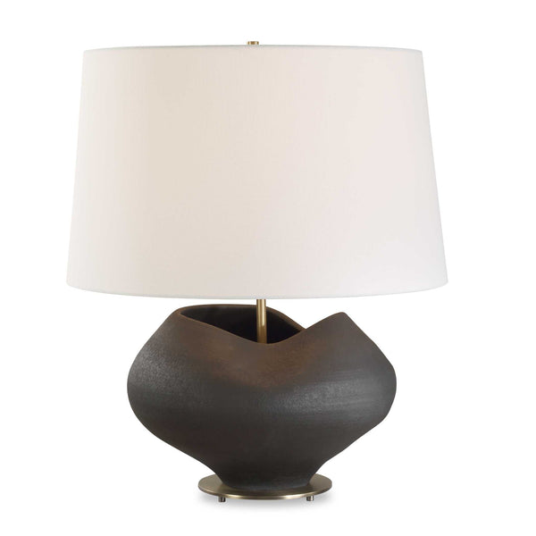 Uttermost Uttermost Nocturne Porcelain Table Lamp In Aged Black With Brass Accents And White Linen Shade, Sculptural Ambient Light 30603-1