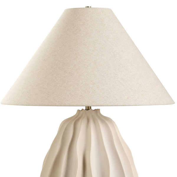 Uttermost Uttermost Javary Porcelain Table Lamp Matte Beige With Textured Ridges & Linen Shade For Cozy Rooms 30605