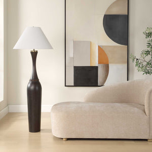 Uttermost Uttermost Pravin Dark Wood Floor Lamp With White Linen Coolie Shade, Brass Accents, 64" Height 30607