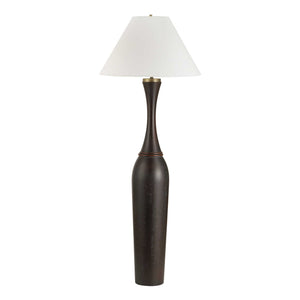 Uttermost Uttermost Pravin Dark Wood Floor Lamp With White Linen Coolie Shade, Brass Accents, 64" Height 30607
