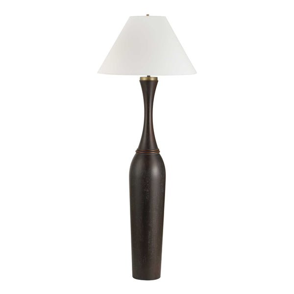 Uttermost Uttermost Pravin Dark Wood Floor Lamp With White Linen Coolie Shade, Brass Accents, 64" Height 30607