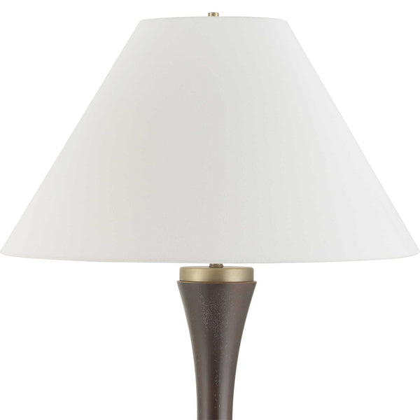 Uttermost Uttermost Pravin Dark Wood Floor Lamp With White Linen Coolie Shade, Brass Accents, 64" Height 30607