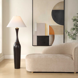 Uttermost Uttermost Pravin Dark Wood Floor Lamp With White Linen Coolie Shade, Brass Accents, 64" Height 30607