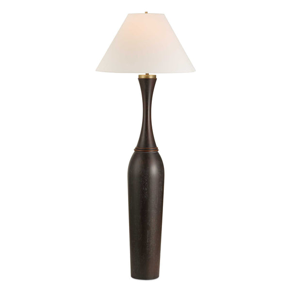 Uttermost Uttermost Pravin Dark Wood Floor Lamp With White Linen Coolie Shade, Brass Accents, 64" Height 30607
