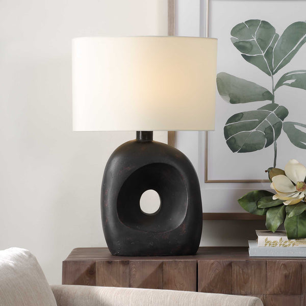 Uttermost Unique Concrete Base Outdoor Table Lamp With Weather-resistant Shade In Dark Bronze Finish Black,Bronze Concrete,Steel,Fabric 30574-1