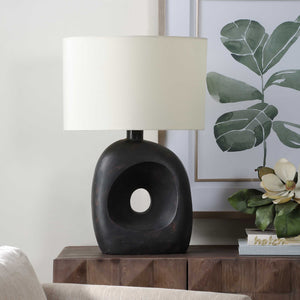 Uttermost Unique Concrete Base Outdoor Table Lamp With Weather-resistant Shade In Dark Bronze Finish Black,Bronze Concrete,Steel,Fabric 30574-1