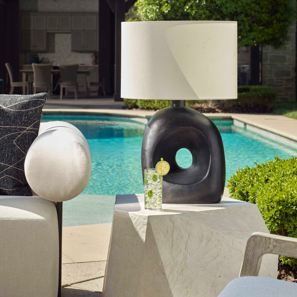 Uttermost Unique Concrete Base Outdoor Table Lamp With Weather-resistant Shade In Dark Bronze Finish Black,Bronze Concrete,Steel,Fabric 30574-1