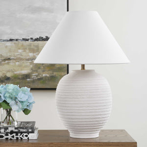 Uttermost Uttermost Rocio Ceramic Table Lamp In Matte Warm White With Antique Brass Accents & Linen Shade 30612