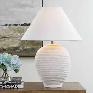 Uttermost Uttermost Rocio Ceramic Table Lamp In Matte Warm White With Antique Brass Accents & Linen Shade 30612