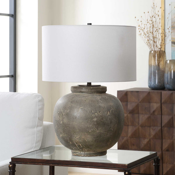 Uttermost Uttermost Rock Of Ages Ceramic Table Lamp – Textured Rust Brown & Dark Bronze Accents, Linen Shade For Warm Ambient Light 30647