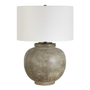 Uttermost Uttermost Rock Of Ages Ceramic Table Lamp – Textured Rust Brown & Dark Bronze Accents, Linen Shade For Warm Ambient Light 30647