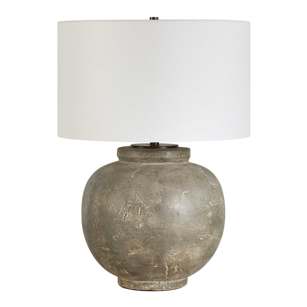 Uttermost Uttermost Rock Of Ages Ceramic Table Lamp – Textured Rust Brown & Dark Bronze Accents, Linen Shade For Warm Ambient Light 30647