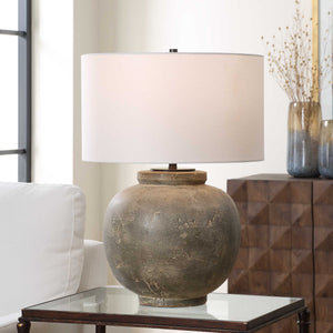 Uttermost Uttermost Rock Of Ages Ceramic Table Lamp – Textured Rust Brown & Dark Bronze Accents, Linen Shade For Warm Ambient Light 30647