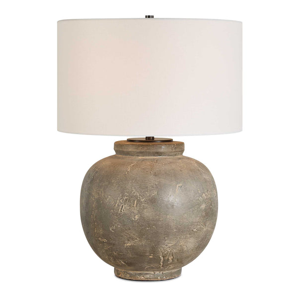 Uttermost Uttermost Rock Of Ages Ceramic Table Lamp – Textured Rust Brown & Dark Bronze Accents, Linen Shade For Warm Ambient Light 30647