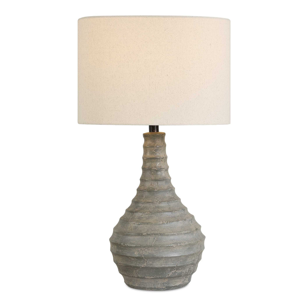 Uttermost Stratum Rustic Outdoor Table Lamp – Distressed Gray & Bronze Accents With Weather-resistant Shade Gray Concrete,Steel,Fabric 30616-1