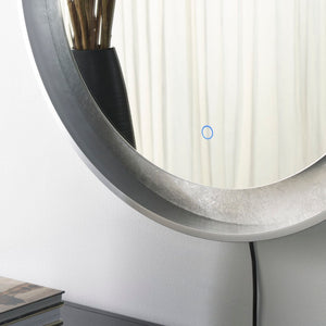 Safavieh ERDEM, 30 Inch Aluminum LED Mirror - Elegant Lighting for Modern Spaces, Ideal for Ambiance & Style Silver Grey / Silver Leaf LMR1014A