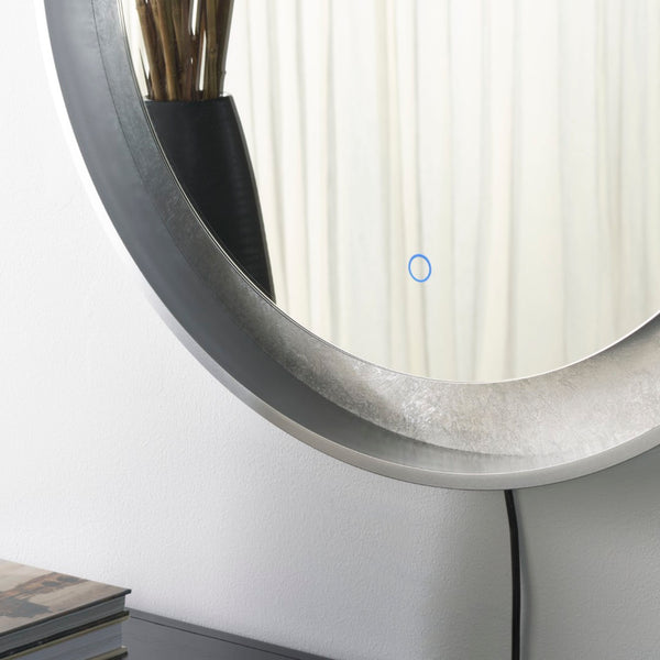 Safavieh ERDEM, 30 Inch Aluminum LED Mirror - Elegant Lighting for Modern Spaces, Ideal for Ambiance & Style Silver Grey / Silver Leaf LMR1014A
