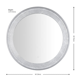 Safavieh ERDEM, 30 Inch Aluminum LED Mirror - Elegant Lighting for Modern Spaces, Ideal for Ambiance & Style Silver Grey / Silver Leaf LMR1014A
