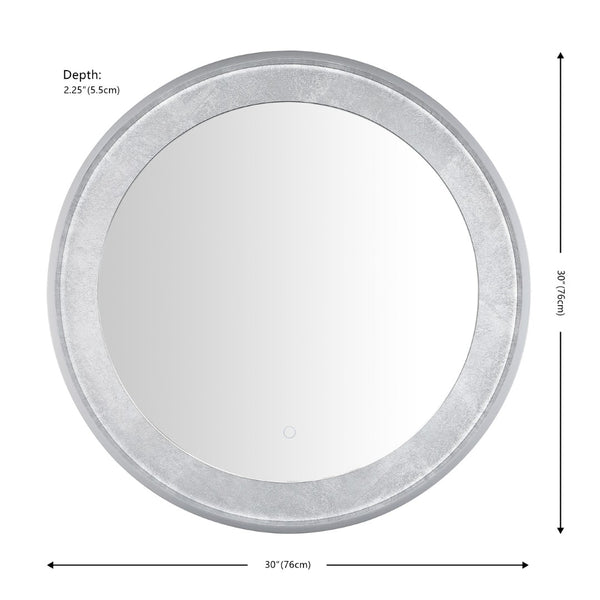 Safavieh ERDEM, 30 Inch Aluminum LED Mirror - Elegant Lighting for Modern Spaces, Ideal for Ambiance & Style Silver Grey / Silver Leaf LMR1014A