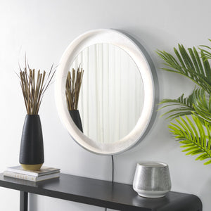 Safavieh ERDEM, 30 Inch Aluminum LED Mirror - Elegant Lighting for Modern Spaces, Ideal for Ambiance & Style Silver Grey / Silver Leaf LMR1014A