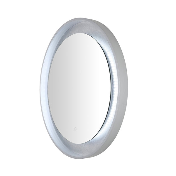 Safavieh ERDEM, 30 Inch Aluminum LED Mirror - Elegant Lighting for Modern Spaces, Ideal for Ambiance & Style Silver Grey / Silver Leaf LMR1014A
