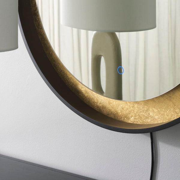 Safavieh ERDEM, 30 Inch Aluminum LED Mirror - Elegant Lighting for Modern Spaces, Ideal for Ambiance & Style Black / Gold Leaf LMR1014B