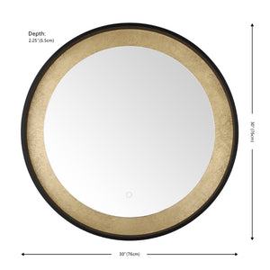 Safavieh ERDEM, 30 Inch Aluminum LED Mirror - Elegant Lighting for Modern Spaces, Ideal for Ambiance & Style Black / Gold Leaf LMR1014B