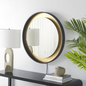 Safavieh ERDEM, 30 Inch Aluminum LED Mirror - Elegant Lighting for Modern Spaces, Ideal for Ambiance & Style Black / Gold Leaf LMR1014B