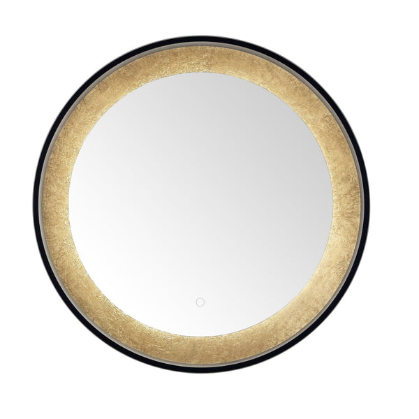 Safavieh ERDEM, 30 Inch Aluminum LED Mirror - Elegant Lighting for Modern Spaces, Ideal for Ambiance & Style Black / Gold Leaf LMR1014B