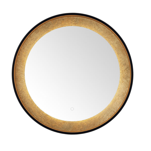 Safavieh ERDEM, 30 Inch Aluminum LED Mirror - Elegant Lighting for Modern Spaces, Ideal for Ambiance & Style Black / Gold Leaf LMR1014B