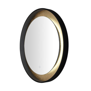 Safavieh ERDEM, 30 Inch Aluminum LED Mirror - Elegant Lighting for Modern Spaces, Ideal for Ambiance & Style Black / Gold Leaf LMR1014B