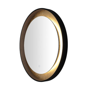 Safavieh ERDEM, 30 Inch Aluminum LED Mirror - Elegant Lighting for Modern Spaces, Ideal for Ambiance & Style Black / Gold Leaf LMR1014B