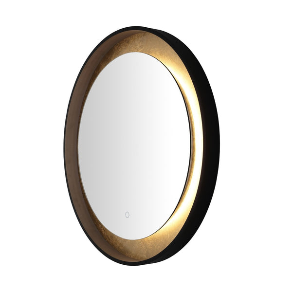 Safavieh ERDEM, 30 Inch Aluminum LED Mirror - Elegant Lighting for Modern Spaces, Ideal for Ambiance & Style Black / Gold Leaf LMR1014B