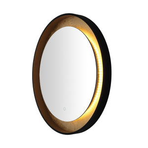 Safavieh ERDEM, 30 Inch Aluminum LED Mirror - Elegant Lighting for Modern Spaces, Ideal for Ambiance & Style Black / Gold Leaf LMR1014B