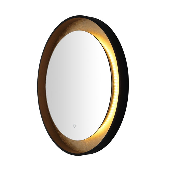 Safavieh ERDEM, 30 Inch Aluminum LED Mirror - Elegant Lighting for Modern Spaces, Ideal for Ambiance & Style Black / Gold Leaf LMR1014B