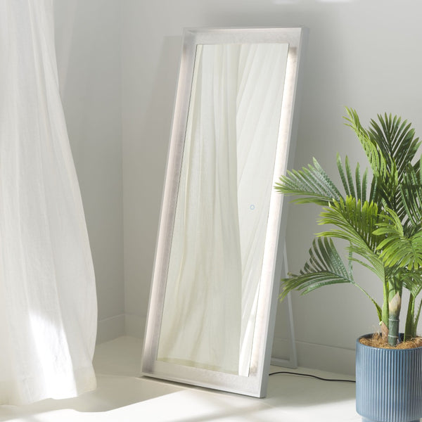 Safavieh MONTAUK, 26 Inch Contemporary LED Mirror - Elegant Design for Bathrooms, Entryways, and More Silver Grey / Silver Leaf LMR1015A