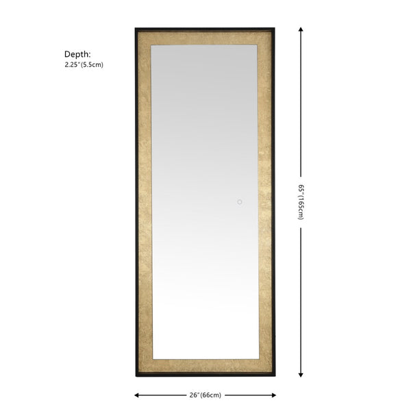 Safavieh MONTAUK, 26 Inch Contemporary LED Mirror - Elegant Design for Bathrooms, Entryways, and More Black / Gold Leaf LMR1015B