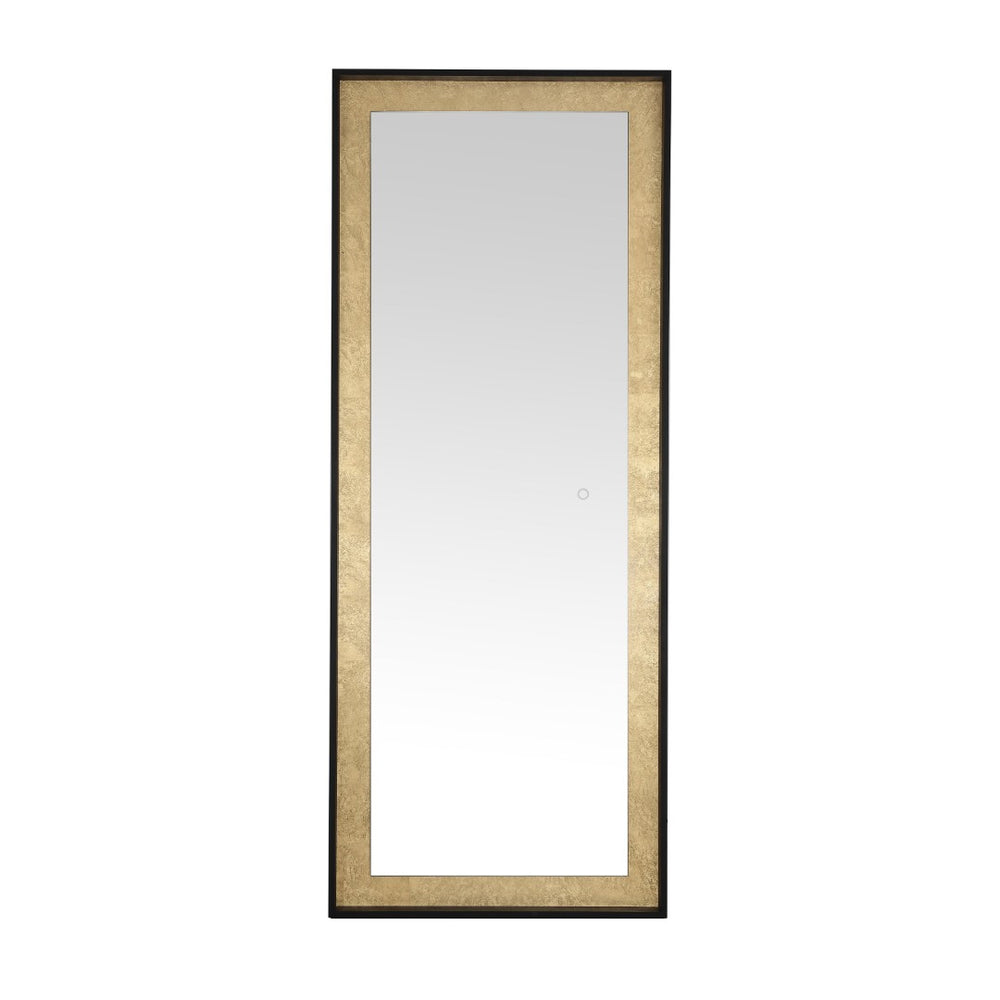 Safavieh MONTAUK, 26 Inch Contemporary LED Mirror - Elegant Design for Bathrooms, Entryways, and More Black / Gold Leaf LMR1015B