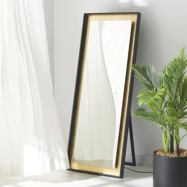 Safavieh MONTAUK, 26 Inch Contemporary LED Mirror - Elegant Design for Bathrooms, Entryways, and More Black / Gold Leaf LMR1015B