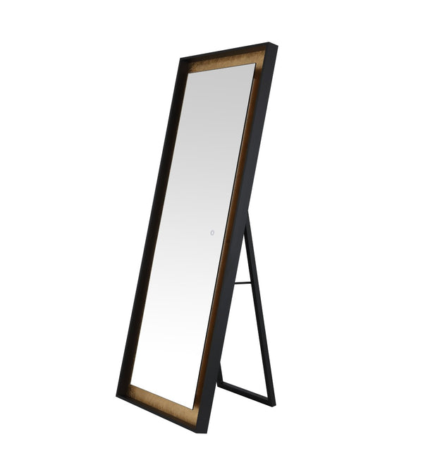Safavieh MONTAUK, 26 Inch Contemporary LED Mirror - Elegant Design for Bathrooms, Entryways, and More Black / Gold Leaf LMR1015B