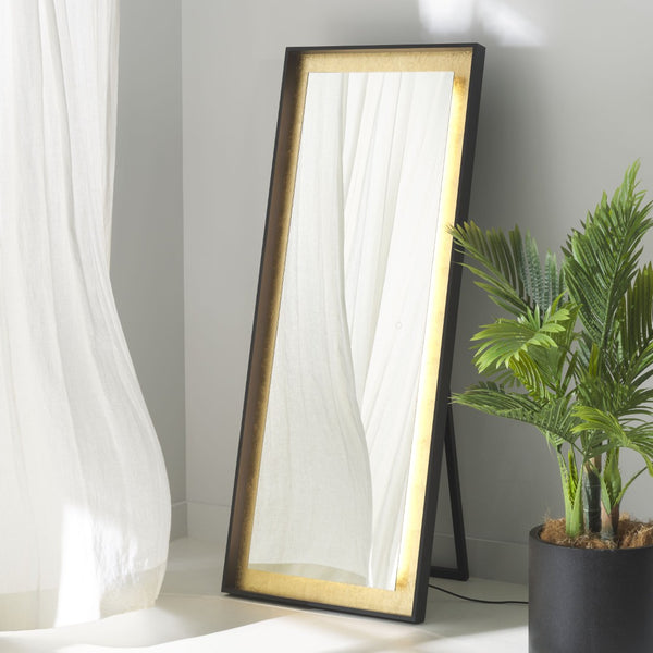 Safavieh MONTAUK, 26 Inch Contemporary LED Mirror - Elegant Design for Bathrooms, Entryways, and More Black / Gold Leaf LMR1015B