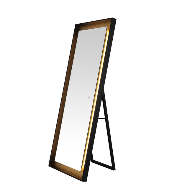Safavieh MONTAUK, 26 Inch Contemporary LED Mirror - Elegant Design for Bathrooms, Entryways, and More Black / Gold Leaf LMR1015B