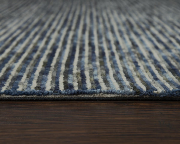 Alora Decor Laine Hand-Tufted Blue And Beige Striped Wool Rug — Coastal Casual Texture For Living Spaces 8'6" x 11'6" LNELNE10100098611
