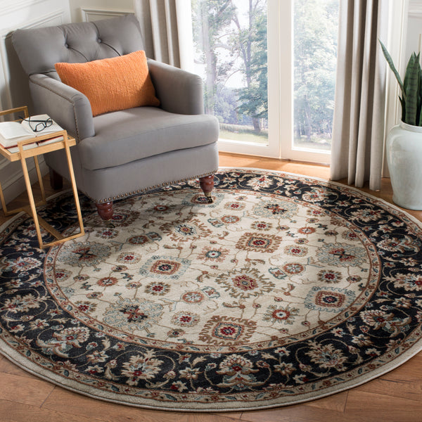 Safavieh Lyndhurst Timeless Traditional Area Rug - Elegant Floral Motifs For Home Décor Enhancement Cream ,Navy Polypropylene Pile Lnh332k-210